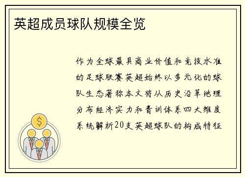 英超成员球队规模全览